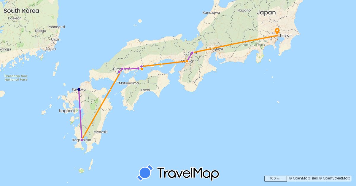TravelMap itinerary: driving, train, hitchhiking in Japan (Asia)